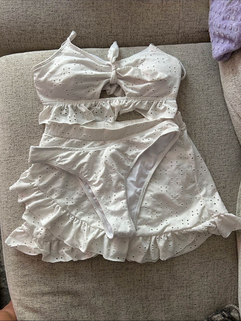 SHEIN White Eyelet Ruffle Bikini Set